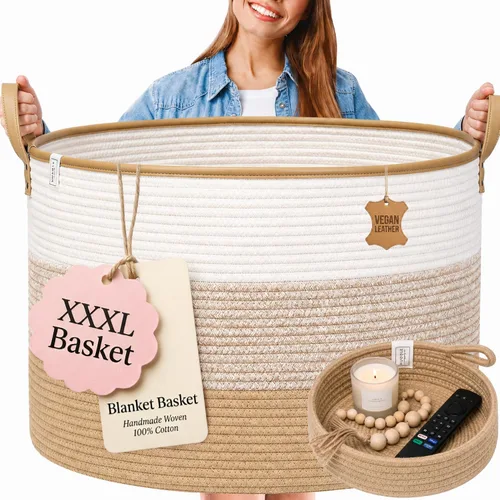 Vista 11 de XXXXL LAVABLE Cesta Grande Negra para Mantas Cesta para Sala de Estar 2 Piezas Cestas de Juguetes Almacenamiento Niños de Cuerda Tejida XXX Cesta