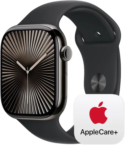 Vista 44 de Apple Watch Series 10 [GPS 42 mm] Smartwatch con caja de aluminio negro brillante y correa deportiva negra - M/L. Rastreador de fitness, aplicación
