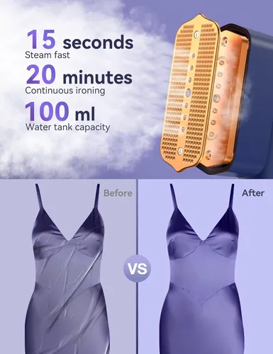 Vista 3 de Sundu - Vaporizador portátil 2 en 1 para ropa, vaporizador y plancha de viaje 2 en 1, calentamiento rápido de 15 segundos, tanque de agua de 3.5 fl