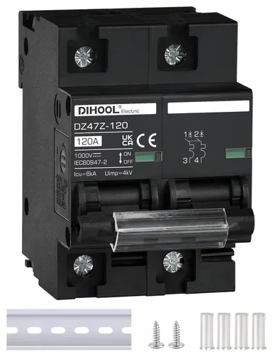 Vista 11 de DIHOOL Disyuntor DC Interruptor de desconexión solar de 100 amperios 2p 1000V para PV, UPS, batería de RV, montaje en carril DIN..