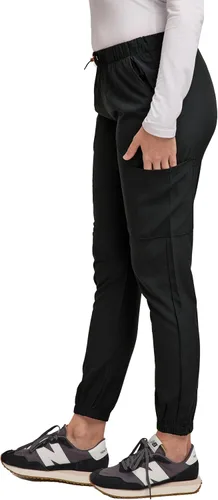 Vista 2 de Pantalones quirúrgicos Green Town para mujer - Pantalón quirúrgico jogger, bolsillos cargo, tela elástica, cordón de ajuste, fácil cuidado Negro