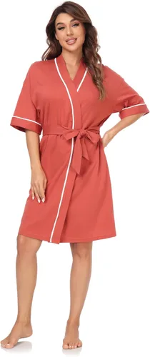 Vista 145 de COLORFULLEAF Bata de baño de manga corta para mujer, 100% algodón, longitud hasta la rodilla, con bolsillos