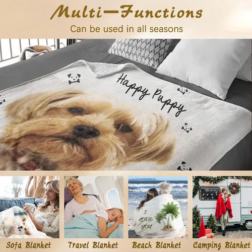 Vista 5 de Manta personalizada con fotos, texto, manta de cama personalizada con imagen, manta de franela personalizada para madres, padres, amantes, Navidad