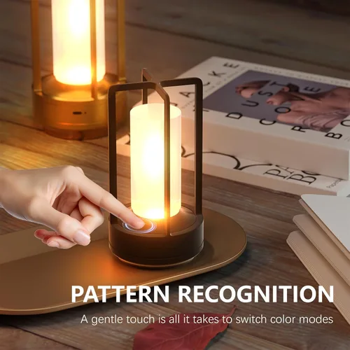 Vista 6 de Lámpara de mesa Anznzem, lámpara LED recargable inalámbrica portátil, lámpara de mesita de noche de metal con atenuación de 3 colores, lámpara