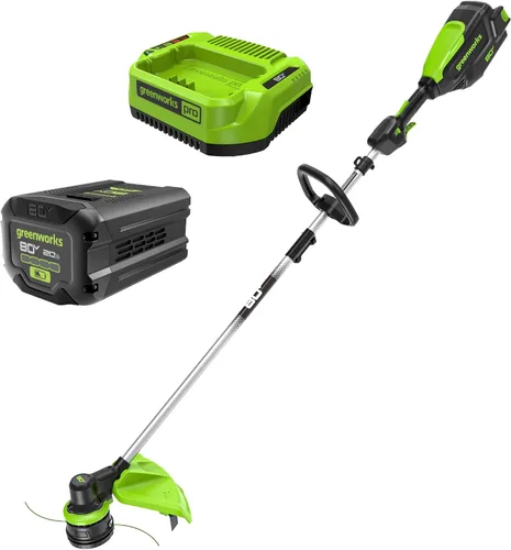 Vista 9 de Greenworks Recortadora inalámbrica sin escobillas de 80 V y 16 pulgadas con batería de 2.0 Ah y cargador rápido - Línea doble de 0.080 pulgadas