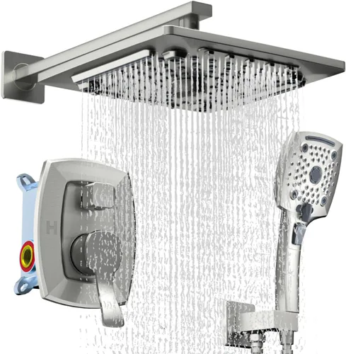 Vista 14 de ELLO&ALLO Juego de grifo de ducha de baño, válvula mezcladora y kit de acabados, sistema de ducha completo con válvula empotrada, oro cepillado