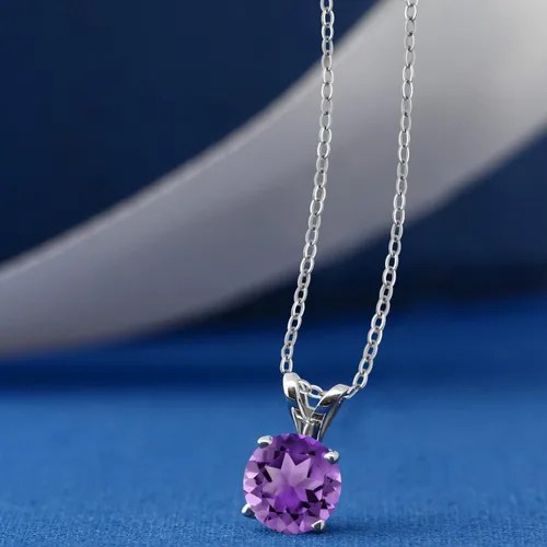 Vista 182 de Gem Stone King Collar con colgante solitario de plata de ley 925 de 0.236 in con piedra natal redonda Collar de 4 puntas para mujer Con cadena