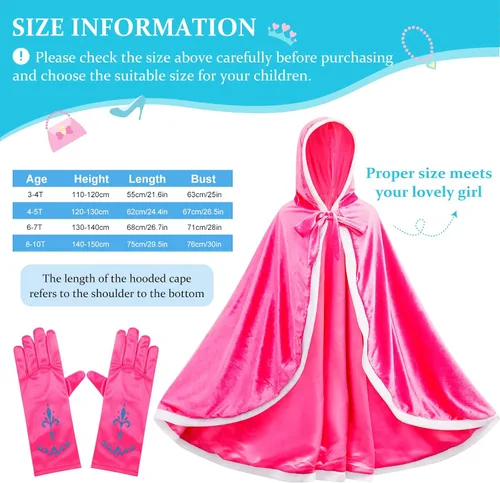 Vista 4 de Skylety Juego de 7 piezas de disfraz de princesa con capucha para niñas pequeñas, cosplay, fiesta, cumpleaños