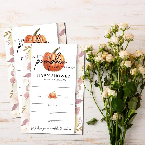 Vista 6 de JY023 - Invitaciones para baby shower de otoño con diseño de calabaza dulce está en camino, hojas de otoño, tema de otoño, paquete de 20 tarjetas