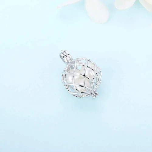 Vista 4 de Colgante de jaula de bola trenzada de plata esterlina para la fabricación de joyas de perlas, dijes de bricolaje para regalo adorable