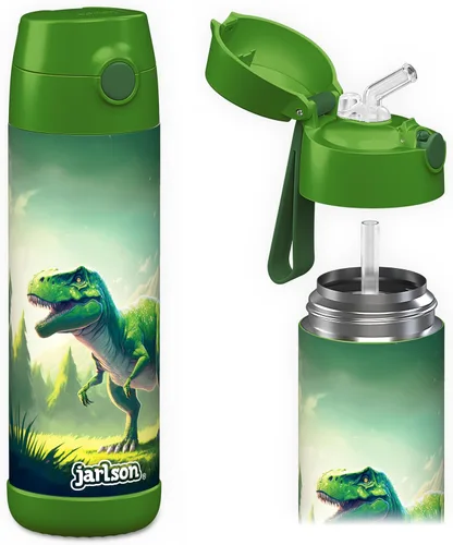 Vista 13 de Jarlson® CHARLI - Botella de agua para niños [12 onzas], botella térmica de acero inoxidable con pajilla, botella de agua aislada a prueba