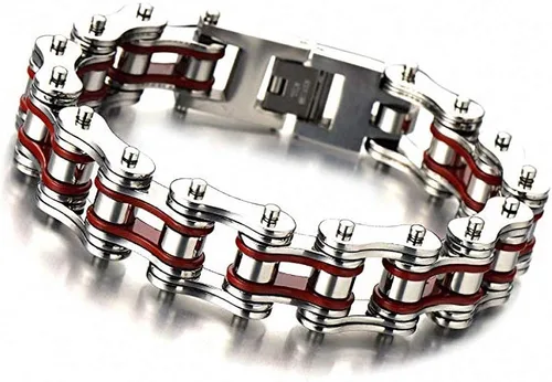 Vista 6 de Brazalete LEADCIN de acero inoxidable para hombre, diseño de cadena de bicicleta