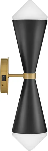 Vista 3 de Lark Betty 84122BK - Aplique vertical de dos luces, interruptor de encendido/apagado, diseño cónico retro, negro + latón lacado