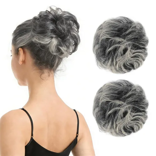 Vista 9 de Barsdar - Moño de cabello 100 % humano, Moño desordenado, Extensiones de cola de caballo, Moño de cabello rizado, Pieza de cabello