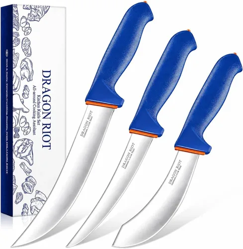 Vista 8 de DRAGON RIOT Juego de Cuchillos de Trinchar para Carne Cuchillo Curvo de 6 Pulgadas para Recortar y Deshuesar Pechuga de Res y Cuchillo para Rebanar