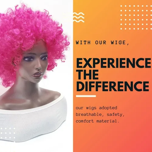 Vista 5 de Everfun Fluffy Afro Short Curly Wig for Women Men Cosplay Anime Party Christmas Halloween Fancy Funny Clown Wigs Synthetic Hair (Rose)