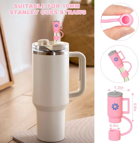 Vista 2 de AUAUY 4 fundas de popote para taza Stanley de 40 onzas y 30 onzas, puntas de popote reutilizables de 0.4 pulgadas/0.394 in, accesorios lindos