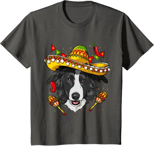 Vista 36 de Cinco de Mayo Border Collie Hombres Mujeres Niños Sombrero Camiseta Negro