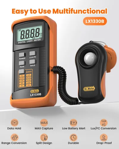 Vista 3 de Dr. Meter LX1330B iluminancia Digital/luz metro, 0 - 200,000 Lux Luxmeter