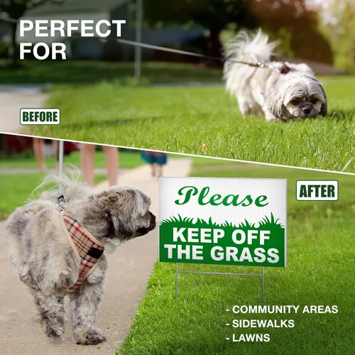 Vista 7 de Letreros con texto en inglés "Keep Off Grass para patio, plástico corrugado