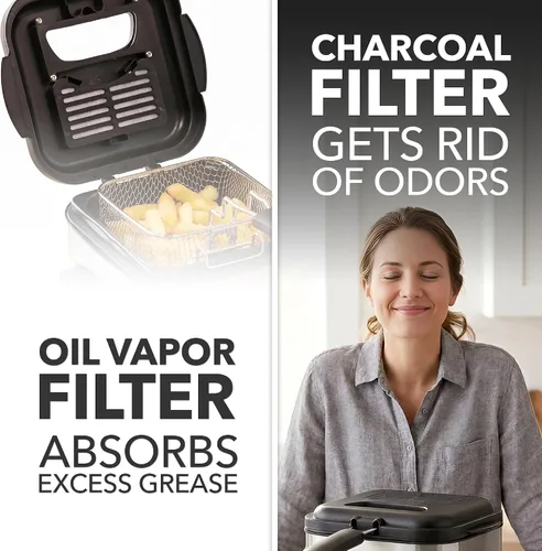Vista 7 de OVENTE Juego de filtros de repuesto de vapor de carbón y aceite compatible con freidora eléctrica de 1.5L FDM1501BR, paquete de 3 filtros reductores