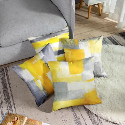 Vista 3 de Britimes - Juego de 4 fundas de almohada decorativas para cama, sofá, sofá, fundas de almohada, 18 x 18 in, 4 unidades Pintura abstracta amarilla