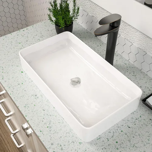 Vista 12 de Dcolora Lavabo de Recipiente Negro Rectangular de 40,6 x 30,5 cm Negro Mate Lavabo de Baño Rectangular sobre Encimera Cerámica Porcelana Lavadero