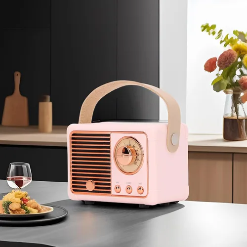 Vista 4 de GOWENIC Altavoz Bluetooth retro, pequeño altavoz Bluetooth lindo antiguo para cocina, dormitorio, oficina, fiesta, al aire libre, programa de radio