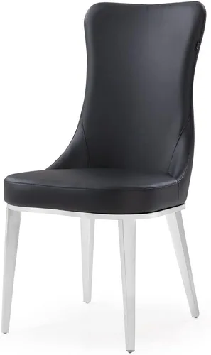 Vista 5 de ZURI Modern Norma Silla de comedor - Negro con base de acero inoxidable pulido