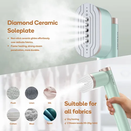 Vista 4 de Vaporizador Newbealer para ropa, plancha de vapor portátil de 1200W, 2 niveles de vapor, vapor horizontal y vertical, planchado en seco