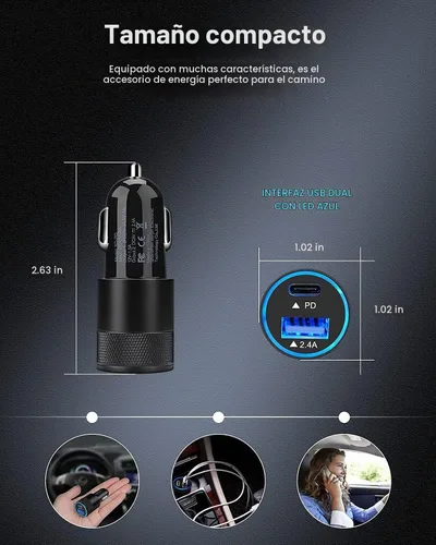 Vista 4 de AILKIN cargador del coche de 30W PD USB C, tipo bloque de carga rápida del Car Charger