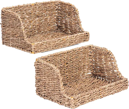 Vista 10 de VATIMA Cestas de hierba marina con asas de madera, juego de 3 cestas decorativas de mimbre natural para cocina