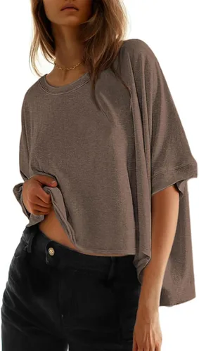 Vista 23 de Dokotoo -Camisetas de verano para mujer, color liso, holgadas, de gran tamaño, básicas