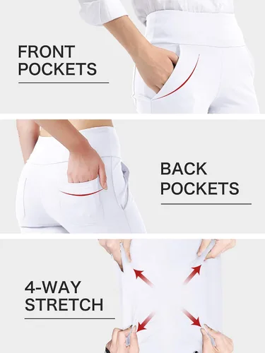 Vista 5 de nuveti Pantalones de yoga de cintura alta para mujer, con corte de bota, 4 bolsillos, pantalones de entrenamiento con control de abdomen, pantalones
