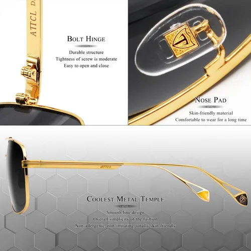 Vista 4 de ATTCL Gafas de sol polarizadas de moda para hombre, protección UV, marco de metal