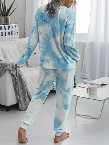 Vista 5 de IFFEI Conjunto de pijama para mujer, 2 piezas, teñido anudado, manga larga, sudadera con bolsillos