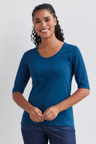 Vista 3 de Fair Indigo Camiseta orgánica de media manga con cuello redondo para mujer