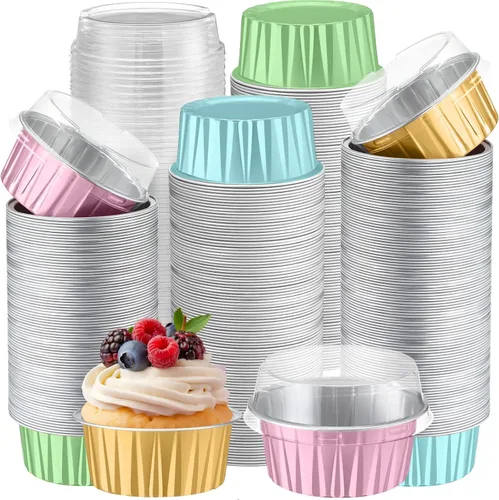 Vista 15 de Gejoy - 400 tazas para hornear de papel de aluminio con tapas, 5 onzas, clásico, negro