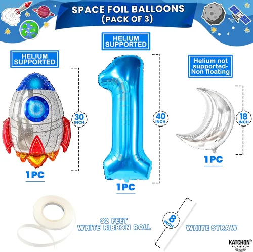 Vista 3 de KatchOn, Juego de globos espaciales grandes para primer cumpleaños, 40 pulgadas, paquete de 8, globos de primer viaje alrededor del sol, globo