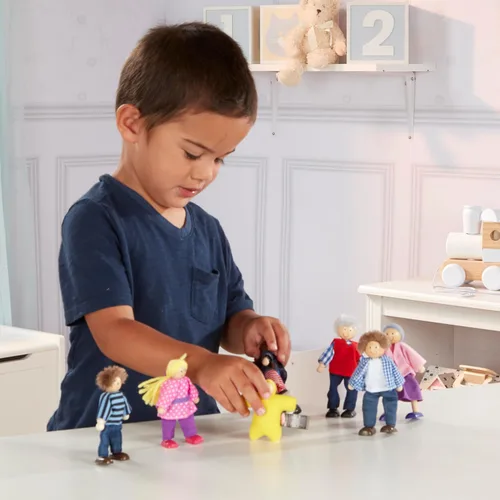 Vista 5 de Familia de 7 piezas de muñecas de madera Melissa & Doug para casa de muñecas (2-4 pulgadas cada una)