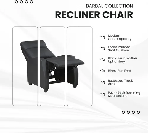 Vista 8 de Lexicon Barbal - Silla reclinable de piel sintética de 27 pulgadas de ancho, color negro