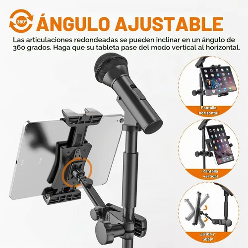 Vista 3 de Soporte para Tableta para Soporte de Micrófono, Soporte para Tableta de Atril Musical para iPad, Smartphone, Soporte para Tableta/Smartphone