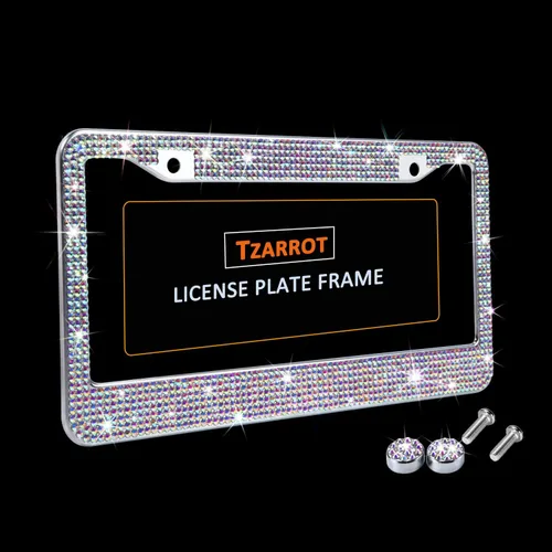 Vista 6 de Marcos de matrícula multicolor con diamantes de imitación brillantes para mujer, cubierta de matrícula de metal a prueba de óxido, accesorios