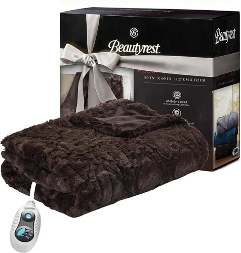 Vista 11 de Beautyrest Manta eléctrica de piel sintética cepillada larga con diseño texturizado Ogee, apagado automático, prácticamente cero EMF, configuración