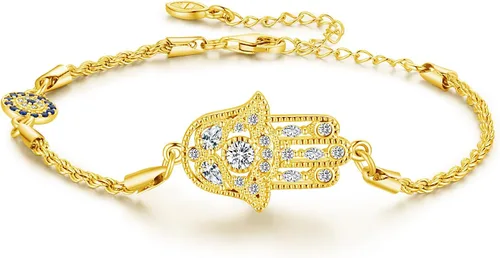 Vista 51 de Aniu Joyería de plata de ley 925 Hamsa de Fátima para mujer con circonita cúbica, viene con caja de regalo negra
