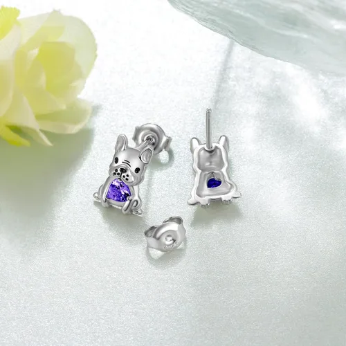 Vista 3 de Aretes de perro para mujer, plata de ley 925, diseño de bulldog francés, joyería de perro de animales, regalos para hija, nieta, niñas y mujeres