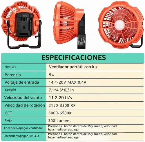Vista 7 de YEX-BUR Ventilador de techo portátil para batería Black and Decker 20v