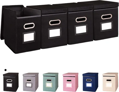 Vista 15 de Paquete de 2 Organizador de Carpetas de Archivos Colgantes con Tapa, Caja de Almacenamiento de Archivos de Tela Tamaño Carta Plegable, Soporte