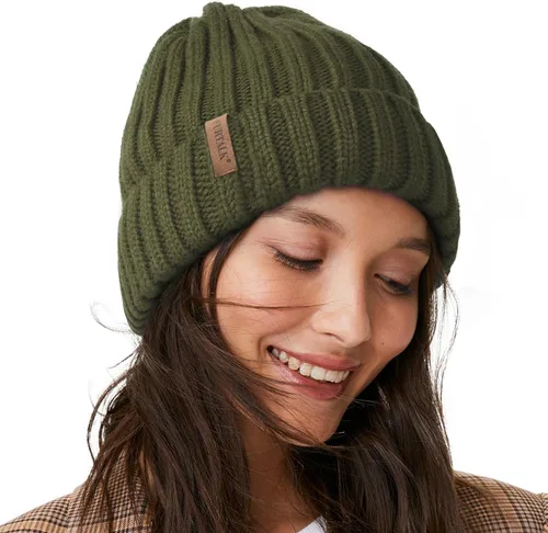 Vista 13 de FURTALK - Gorros de invierno con forro polar para mujer, gorro de punto grueso con calavera, gorro de nieve para mujer Beige