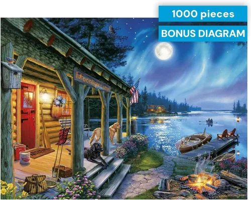 Vista 9 de Buffalo Games - Darrell Bush - Moonlight Lodge - Rompecabezas de 1000 piezas, azul
